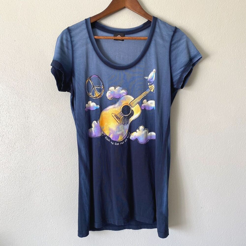 Rock & Roll Hall of Fame Woman’s XL T-Shirt Fitted PEACE & DOVE Navy Ombre Boho